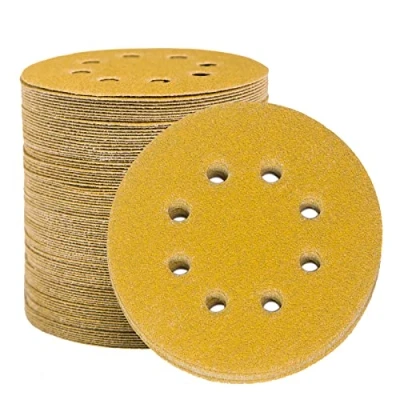 Obrázek STEBRUAM 100 Stück Schleifpapier 125mm Klett 60 Körnung, Profi Gold Rund 8 Loch Schleifscheiben für Exzenterschleifer,Für Holz Metall und Farbe