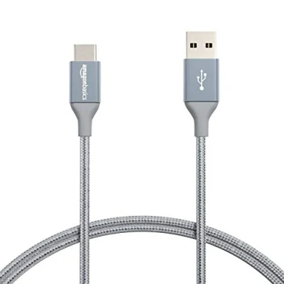 Obrázek Amazon Basics Rychlonabíjecí kabel, USB C na A 2. 0, ovinutý nylonovým pletivem, 480 MBit/s, certifikováno IF, pro Apple iPhone 15, iPad, Samsung Galaxy, tablety, laptopy, 0,9 m, tmavě šedá
