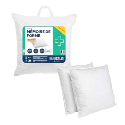 Obrázek Bleu Câlin 2er Set quadratische Kopfkissen, Stege aus Memory Schaum und Polyesterfaser, Hülle Baumwolle, weiß, 60 x cm