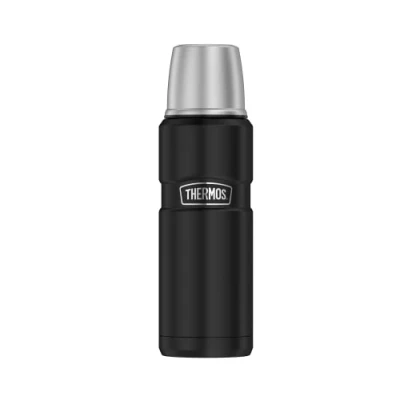 Obrázek THERMOS Stainles Beverage Bottle 0,47 l, černá mat, termoska z ušlechtilé oceli, 470 ml, izolační láhev s pohárkem na pití, 12 h horká/24 studená, vhodná do myčky, absolutně těsná, bez BPA