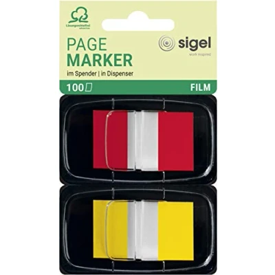 Obrázek SIGEL HN496 zvýrazňovač v dávkovači, 100 proužků ve formátu 25 x 43 mm, červená, žlutá