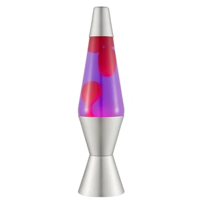 Obrázek LAVA® lampa 2121, růžový vosk, fialová tekutina, stříbrný podstavec a víko, originální pohybová značky 14,5 palců