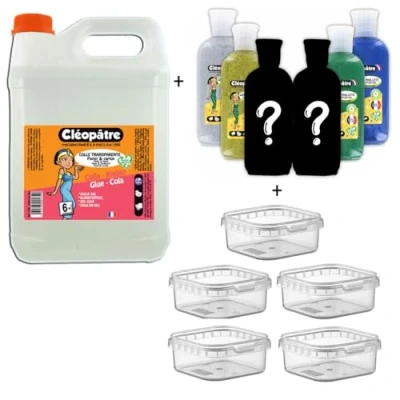 Obrázek Cléopatre Set Transparenter Kleber 2kg + 6 Glittertuben 5 Aufbewahrungsboxen Kleber, Lösungsmittelfrei, Reinigung mit Wasser Ab Jahren