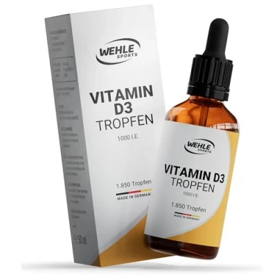 Obrázek Vitamín D3 kapky ve vysokých dávkách 1000 IU vitamin D Depot v kapce 50 ml (1850 kapek) rozpuštěno MCT oleji z kokosu laboratorně testováno. Bez přísad. Vyrobeno Německu