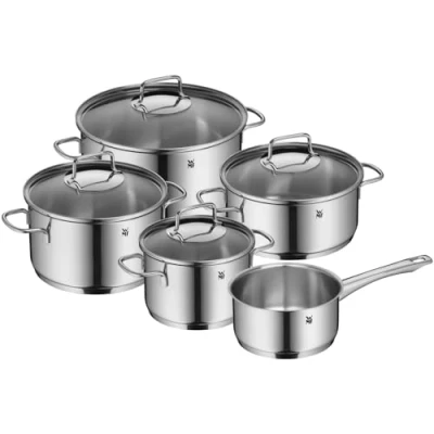 Obrázek WMF Astoria Vorteils Topfset Induktion 5 teilig, Kochtopf Set mit Glasdeckel, Cromargan Edelstahl poliert, Induktions Töpfe unbeschichtet