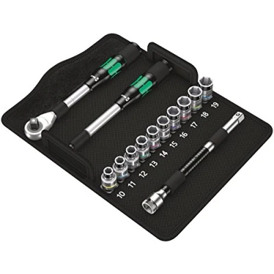 Obrázek Wera 05004090001 8006 SC 1 Sada hybridních ráčen Zyklop, pohon 1/2&quot;, metrická, 13dílná, černá, zelená, kus