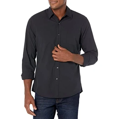 Obrázek Amazon Essentials Herren Langärmeliges Hemd aus Popeline, Schmale Passform, Schwarz, L