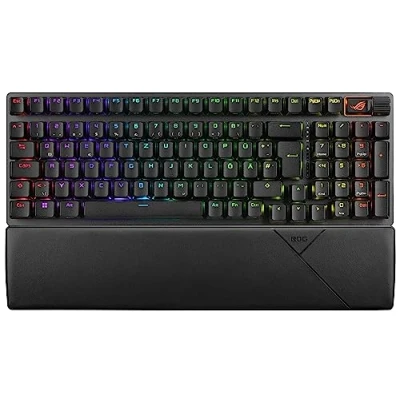 Obrázek ASUS ROG Strix Scope II 96 bezdrátová mechanická herní klávesnice (ROG NX spínače, přihrádka na dlaně, 4 GHz, Bluetooth, kabelové připojení, Omni přijímač, Aura Sync RGB osvětlení, rozložení DE