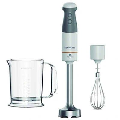 Obrázek Kenwood HBM40.002WH Stabmixer inkl. Schneebesen &amp; Messbecher, Turbofunktion, SureGrip Technologie, 850W Motor, weiß/grau