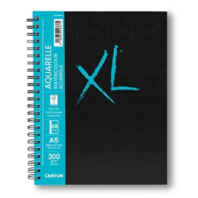 Obrázek CANSON XL Aquarelle Book, Aquarellpapier, 300 g/m², an der langen Seite Spiralgebundes Buch, DIN A5, 14,8 x 21 cm, Weiß, 34 Blatt