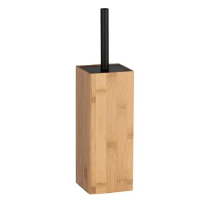 Obrázek WENKO WC souprava Mod. Padua, držák na štětku z bambusu, vč. štětky, uzavřené, 10 x 38 cm, přírodní/černá