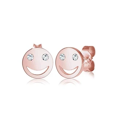 Obrázek Elli Náušnice Smiley Face Emoji Swarovski® krystaly stříbro 925, Mincovní stříbro, Křišťál