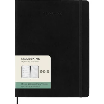 Obrázek Moleskine týdenní poznámkový kalendář 2025 2026, 18měsíční plánovací s poznámkovým místem, měkká vazba a gumová páska, XL 19 x 25 cm, černý