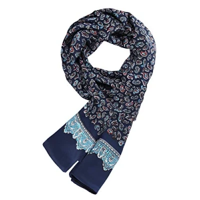 Obrázek WANYING Ušlechtilá hedvábná šála pro pány 100% hedvábí 11 momme pánská oboustranná na jaro, léto, podzim, casual business 155 x 26 cm, A Paisley tmavě modrá