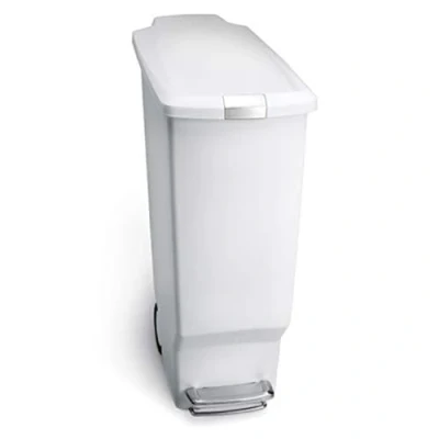 Obrázek simplehuman CW1362 40 litrů, úzký pedálový koš, odpadkový koš do kuchyně, odpadkové koše, systém třídění odpadu, recyklace, bílý plast, 5letá záruka