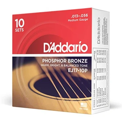 Obrázek D&#039;Addario EJ17 10P Phosphorbronze Saiten für Akustikgitarren, Medium, 13 56, 10 Sets