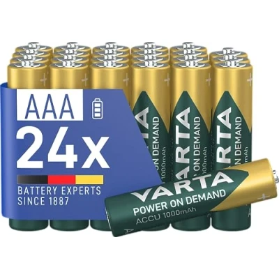 Obrázek VARTA Baterie AAA, nabíjecí, 24 kusů, akumulátor, Power on Demand, 1000 mAh Ni MH, přednabité, okamžitě připravené k použití [Exkluzivně v obchodě Amazon]