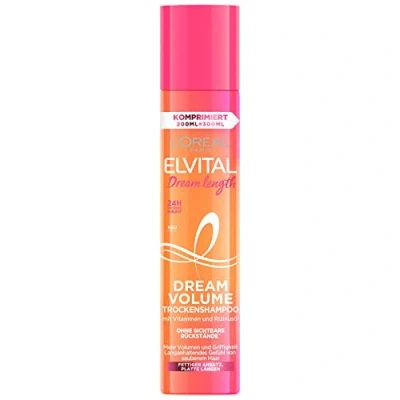 Obrázek L&#039;Oréal Paris Elvital Suchý šampon pro rovné vlasy, vůně 24 h, bez viditelných zbytků, proti mašťovacím aplikacím, s vitamíny a ricinovým olejem, Dream Volume Dry šampon, 1 x 200 ml