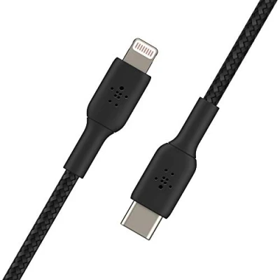 Obrázek Belkin pletený kabel USB C/Lightning (kabel iPhone pro rychlé nabíjení 14 nebo starší modely) Boost Charge MFi certifikovaný C (1 m, černá)