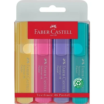 Obrázek FABER CASTELL 154610 sada zvýrazňovačů TL 1546, 4dílná pouzdra, pastelové barvy, s trvanlivým klínovým hrotem, šířka linky 1 5 mm