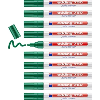 Obrázek edding 750 lakový popisovač zelený 10 tužek kulatý hrot 24 mm laková tužka pro značení a popisování kovu, skla, kamene nebo plastu žáruvzdorná, permanentní, odolná proti rozmazání