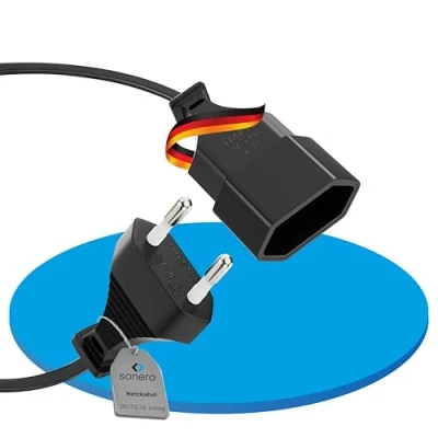 Obrázek Sonero® euro síťový kabel, napájecí kabel pro domácí spotřebiče, zástrčka na zdířce, 1,00 m, černý