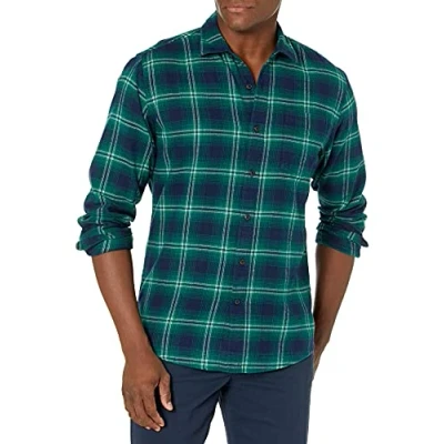 Obrázek Amazon Essentials Pánská košile s dlouhým rukávem z flanelu (k dostání v nadměrné velikosti), zelená námořnická modř stínový efekt károvaný vzor, M