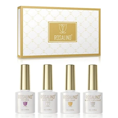 Obrázek ROSALIND Base Coat Top UV lak na nehty, shellac s matným Kit podkladový a vrchní nehty základní sada gelový Salon &amp; Home nehtový design