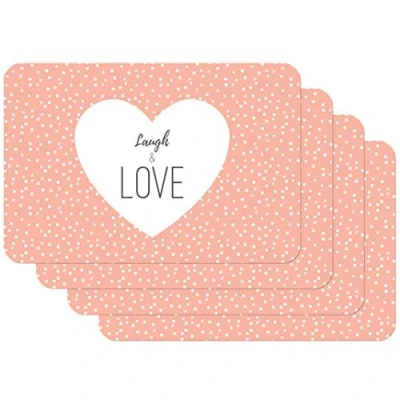 Obrázek Venilia Stolní sada prostírání do jídelny Rosé s nápisem &#039;Laugh &amp; Love&#039;, 4dílná omyvatelný polypropylen, vhodný pro potraviny 45 x 30 cm, 4 kusy, 59071