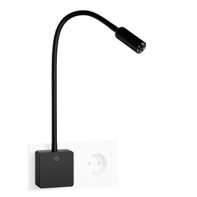Obrázek ENUOTEK LED bodová zásuvková lampa se zásuvkou stmívatelná černá, 3 W 280 lm zářič stěna lampička na čtení nástěnné svítidlo ložnice zástrčkou a dotykovým spínačem, neutrální bílá