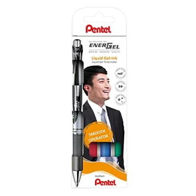 Obrázek Pentel BL77 4 EnerGel kuličkové pero s tlakovou mechanikou, průměr kuličky 0,7 mm = 0,35 tloušťka čáry, doplňovací, 4dílná sada, tříděné (sw/rt/bl/gr), 1 kus (balení ks)