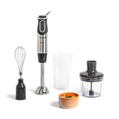 Obrázek Krups Tyčový mixér Perfect Mix HZ6568 Blender 1000 wattů noha z ušlechtilé oceli 4 extra ostré nože technologie Powelix šlehací metla 500ml sekáček odměrka 800 ml černá/stříbrná