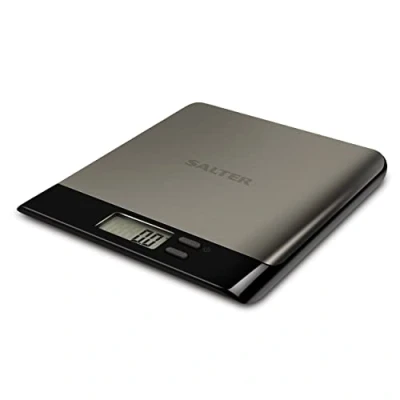 Obrázek Salter 1052A SSBKDR pro digitální kuchyňská váha ušlechtilá ocel, elektronická váha, 5 kg s funkcí tárování, snadné čištění, obsažena baterie, funkce aquatronicu kapaliny, LCD displej