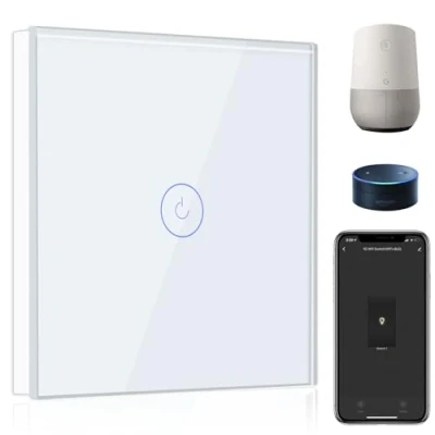 Obrázek BSEED chytrý vypínač světla, 1 přihrádka, 1cesta, WiFi, světla pracuje s Amazon Alexa a Google Home, dotykový nástěnný sklo spínač bílý (nutný neutrální drát)