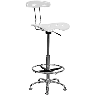 Obrázek Flash Furniture Arbeitshocker mit Rückenlehne Ergonomischer Schreibtischstuhl höhenverstellbar Fußring aus Metall Bürostuhl Traktorsitz für Home Office Weiß, 50.8 x 43.82 104.14 cm