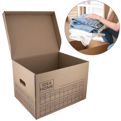 Obrázek IDEA HOME 6dílná sada kartonů na stěhování Movebox Archivní karton úložný box z lepenky s víkem Velmi stabilní nosností 30 kg Velikost: 431 x 333 294 mm, hnědá