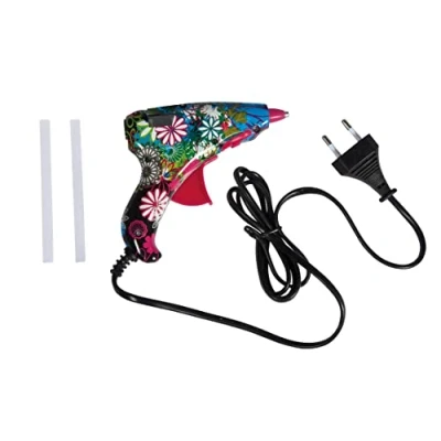 Obrázek Rayher 30216000 Mini tavná pistole, 12 x cm, plast, cool designová džungle, vyklápěcí stojan, včetně 2 lepicích tyčinek