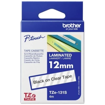 Obrázek Brother Originální P touch popisovací páska TZe 131S 12 mm, černá na průhledné (kompatibilní mimo jiné s PT H100LB/R, H105, E100/VP, D200/BW/VP, D210/VP) délka 4 m