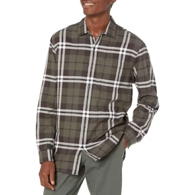 Obrázek Amazon Essentials Herren Langarmhemd aus Flanell (in Übergröße erhältlich), Olivgrün Karomuster, M