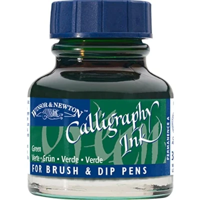 Obrázek Winsor &amp; Newton 1010754 Drawing Inks kreslicí tuš (pro kaligrafie, ilustrátory, grafiky a umělce voděodolný inkoust s velkou průhledností) 30 ml láhev tekutá indická barva
