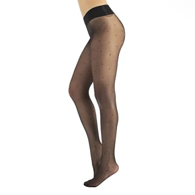Obrázek CALZITALY Trasparente Strumpfhose, Nahtlose gepunktet Strumpfhosen Damen, S, M, L, XL, XXL, Schwarz, Blau, Hautfarbe, Sun, Tan, 15 DEN, Made in Italy (XXL, Schwarz Punkten)