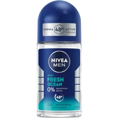 Obrázek NIVEA MEN Fresh Ocean Deo Roll On, deodorant bez hliníku (ACH) s 48hodinovou ochranou, pečující recepturou INFINIFRESH a svěží mořskou vůní (50 ml)