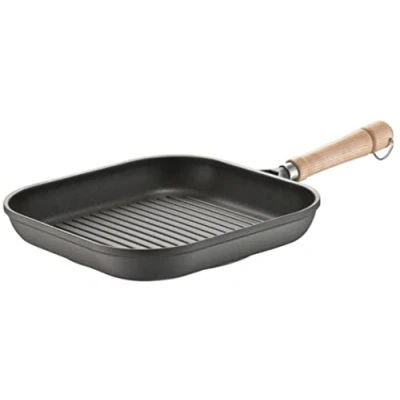 Obrázek Berndes Grilovací pánev Bonanza, indukční, 28 cm, hranatá s 3vrstvým nepřilnavým povrchem a dřevěnou rukojetí, vhodná pro všechny sporáky, robustní hliníkový odlitek, nepřilnavá povrchová úprava