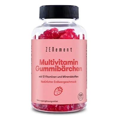 Obrázek Multivitamínové gumoví medvídci pro děti, 120 kusů gumy se 13 vitamíny a minerálními látkami (vitamín C, D3, biotin, kyselina listová, zinek další) s příchutí jahod Zenement