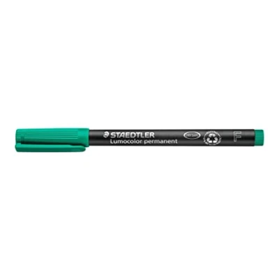 Obrázek STAEDTLER permanentní univerzální tužka Lumocolor, zelená, odolná proti rozmazání a vodě, rychleschnoucí, DRY SAFE, F špička šířka linií cca 0,6 mm, vysoká kvalita, 10 zelených permanentních tužek, 318 5