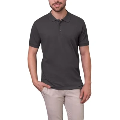 Obrázek HRM pánské luxusní strečové polo I Premium polotriko z 95 % bavlny a 5 elastanu Basic polokošile lze prát do 40 C vysoce kvalitní udržitelné oblečení, Šedá (Dark Grey 6)