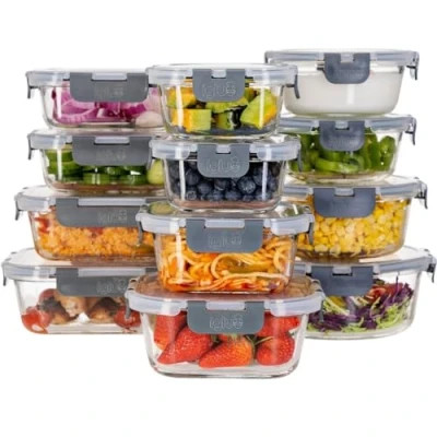 Obrázek Igluu Meal Prep Skleněná nádoba s víkem (balení po 12 kusech) na přípravu jídel, mikrovlnné trouby, mrazničky a myčky dózy uchovávání čerstvých potravin