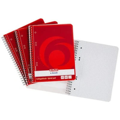 Obrázek Herlitz 297531 Poznámkový blok s boční spirálou, 70 g/m2, A5, čtverečkovaný, 80 listů balení po 4 kusech