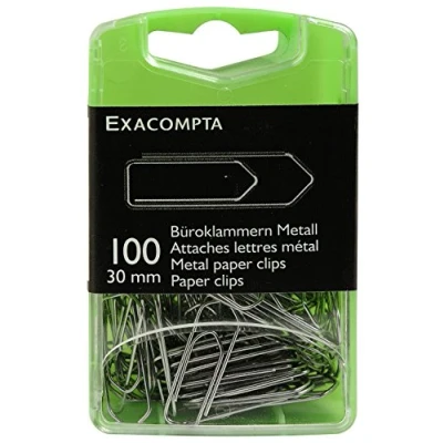 Obrázek Exacompta 14746E 100er Pack Büroklammern silber 30mm aus Metall in praktischer Aufbewahrungsbox