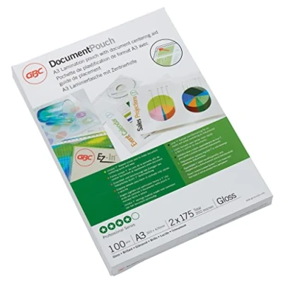 Obrázek GBC laminovací fólie A3 175 mic, robustní kapsy v balení po 100 kusech, lesklé, průhledné, ideální pro kancelář a školy, 3200746
